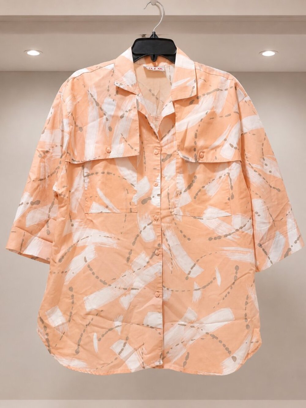 Coral Abstract Button-Up Shirt Estimated M